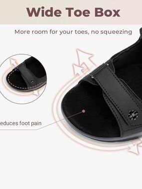 Wide Toe Box Women's Sandals - Black Comfort Slide